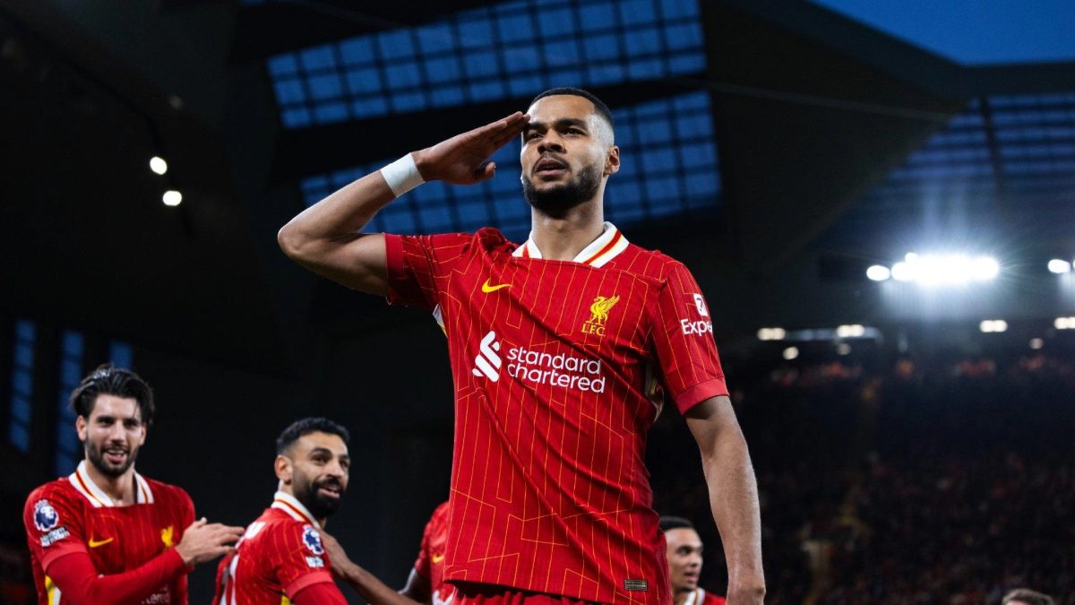 Cody Gakpo celebra un gol anotado con el Liverpool