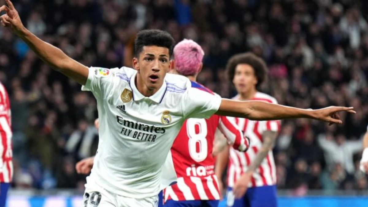 Álvaro Rodríguez, celebrando un gol frente el Atlético de Madrid. Sin duda, su mejor momento como jugador del Real Madrid.