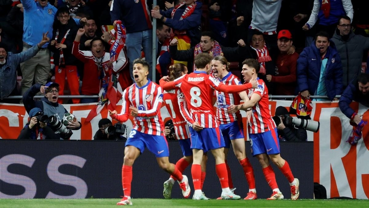 <p>The players of Atlético de Madrid celebrate a goal.</p>