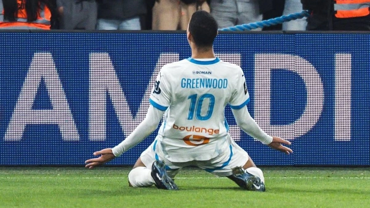 Mason Greenwood celebra un gol con el Olympique de Marsella