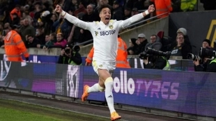 Rodrigo Moreno celebra un gol con el Leeds United. Foto: MARCA