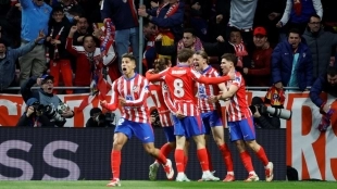<p>The players of Atlético de Madrid celebrate a goal.</p>