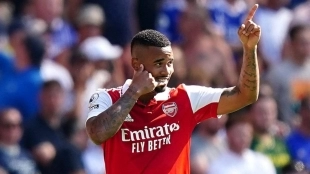 Gabriel Jesus celebrates a goal with Arsenal
