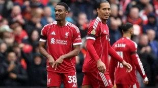 Liverpool players celebrate a goal