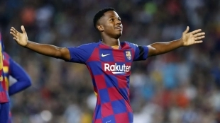 Ansu Fati celebrates a goal scored with Barcelona