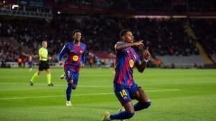 Marcus Rashford celebra un gol anotado con el FC Barcelona
